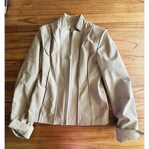 Recoleta Women's Ivory Leather Zip-Front Lined Short Jacket Coat IT 44
